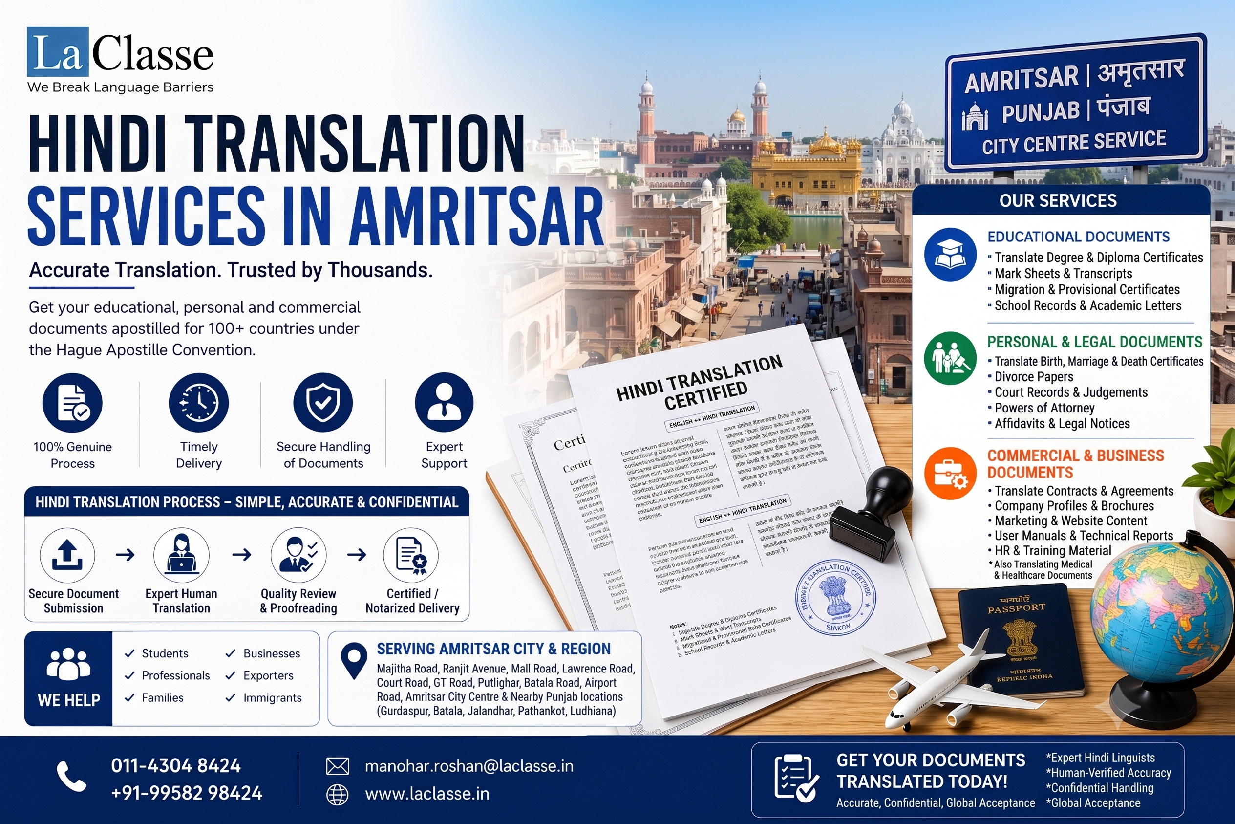 Hindi Translation Services in Amritsar: Certified, Legal & Document Translation