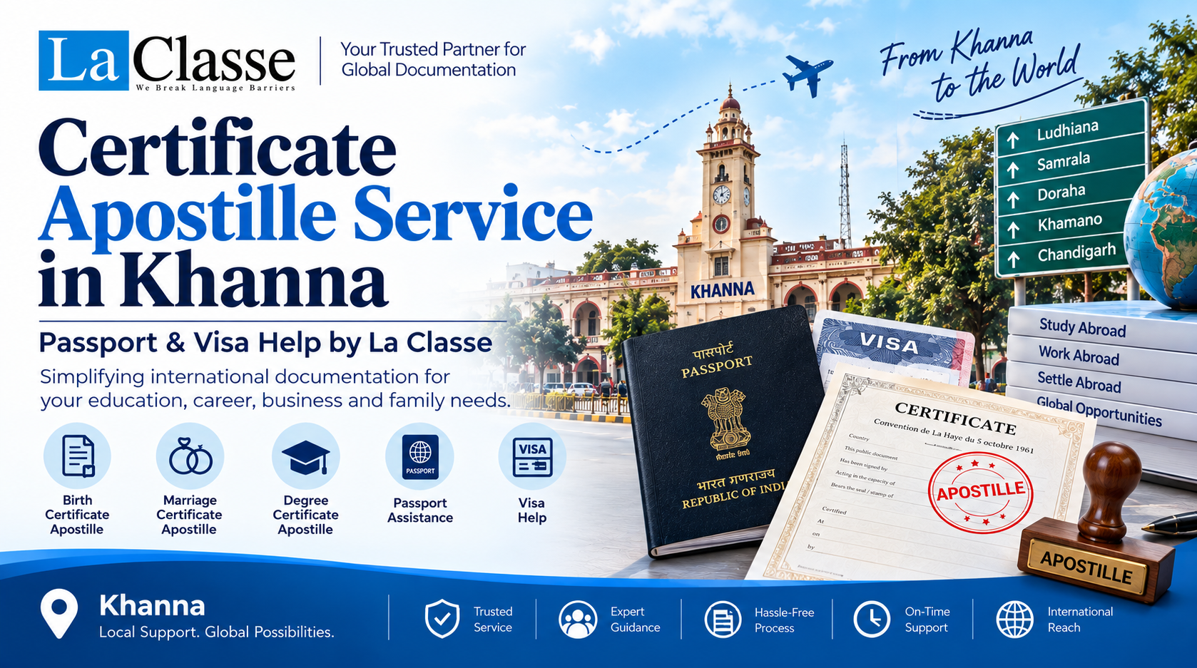 Certificate Apostille Service in Khanna | Passport & Visa Help by La Classe